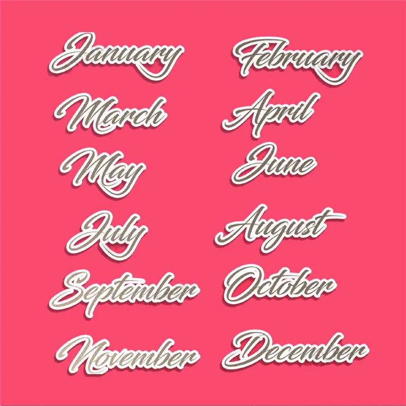 

Naifumodo Word Dies 12 Pcs/lot Month Metal Cutting Dies New 2019 Scrapbooking Die Cuts for Card Making DIY Embossing Cuts Craft
