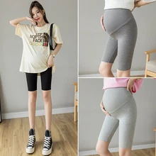 

Shinny Summer Cotton Maternity Half Legging Pants Sports Casual Yoga Belly Legging Clothes for Pregnant Women Pregnancy Shorts