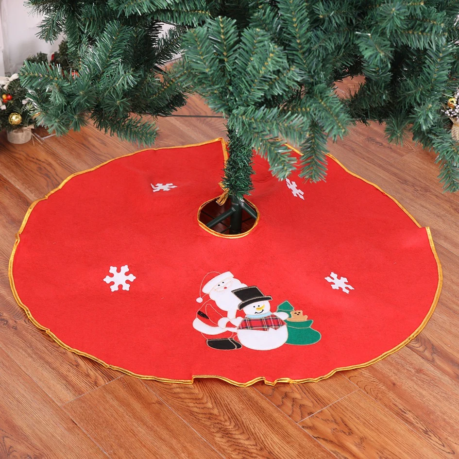 

1PC New Lovely Red Christmas Tree Skirt Tree Cover Decor Snowman Christmas Dress Decoration