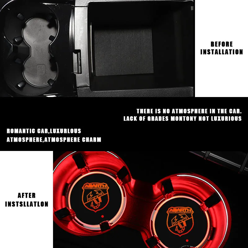 1pcs LED Car Coaster Luminous Water Cup Non-Slip Mat Car Accessories For Skoda Octavia Rapid Kodiaq Karoq Superb Fabia Kamiq