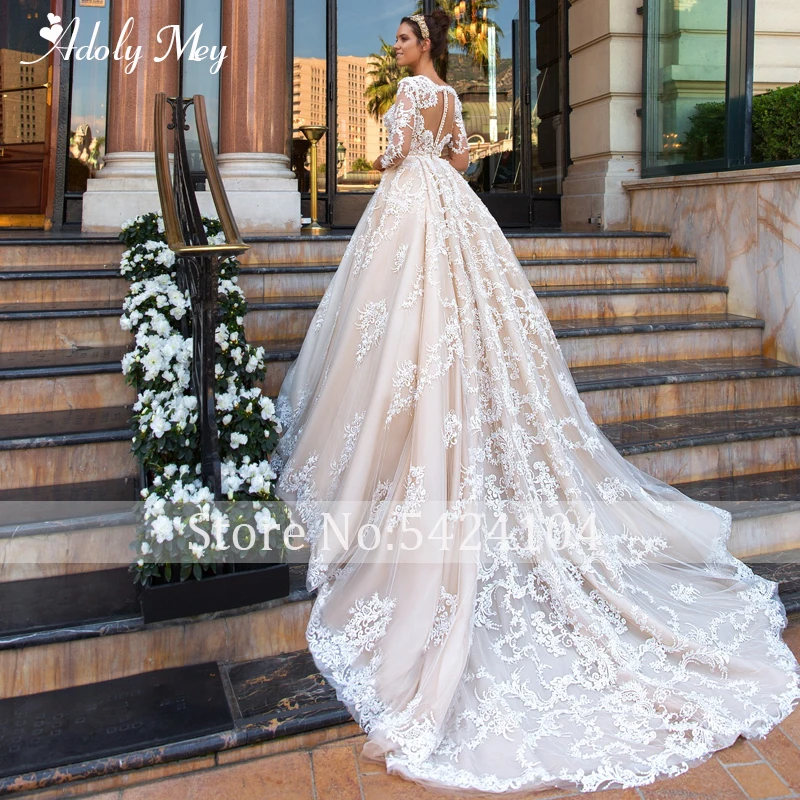 Adoly Mey Luxury Appliques Long Sleeve Beaded A-Line Wedding Dress 2022 Romantic Scoop Neck buttons Vintage Bride Gown Plus Size affordable wedding dresses