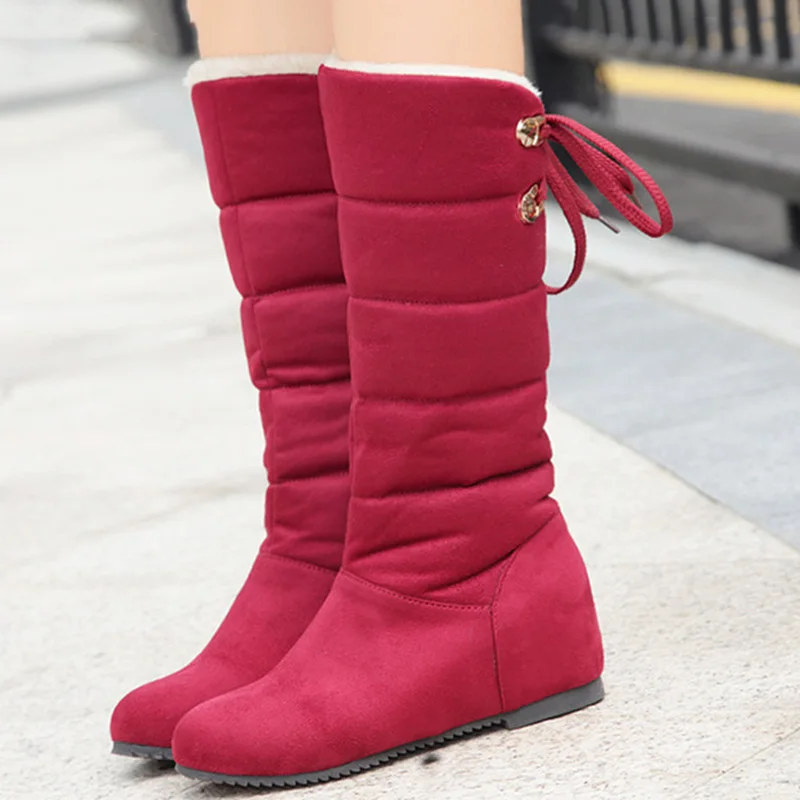 

Plus Size 42 43 Solid Mid-calf Women Winter Boots Warm Boot Hidden Heels Round Toe Snow Boots Skidproof Fashion Winter Boots