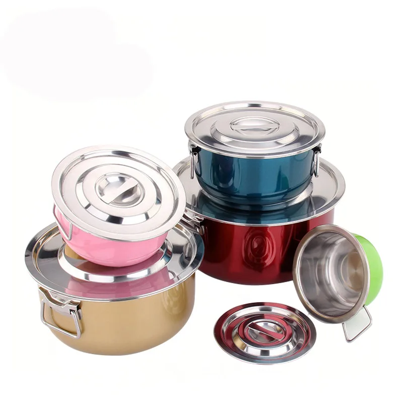 

16-32 Cm Stainless Steel Thailand Style Basin Series City Five-piece Kitchenware India Pot with Lid Multi-functional Stainless S
