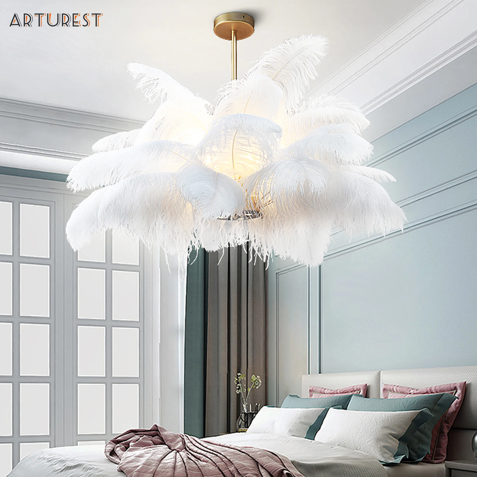 Arturest Feather Pendant Light Nordic Hanging Lamps For  Girl Bedroom Decor Living Room chanderliers Modern Lighting Fixture