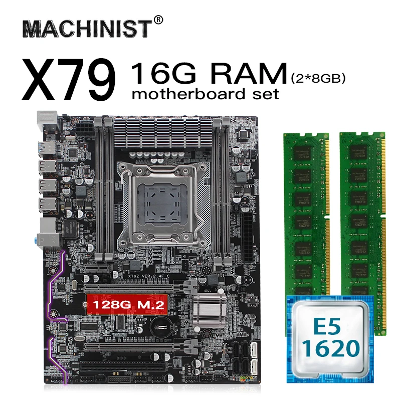 X79 LGA 2011 комплект материнской платы atx с процессором Intel Xeon E5 1620 16G(2*8G) DDR3 REG ECC RAM M.2 NVME