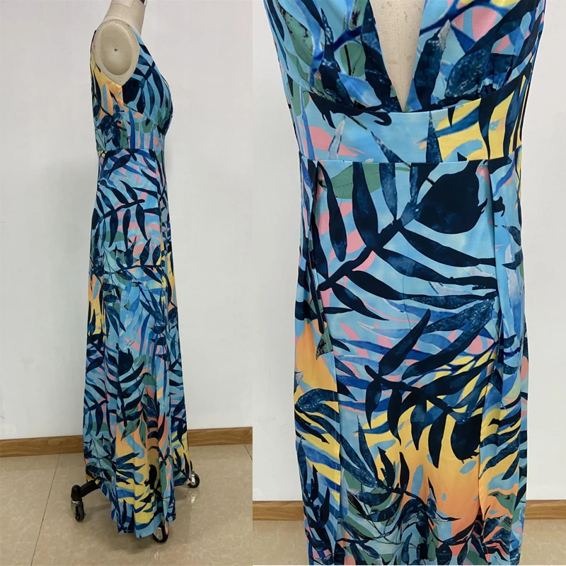Bohemian Sexy Maxi Dress 2020 Womens Boho Sundress Sleeveless Split Dress Female Summer Floral Printed Long Dress Vestido
