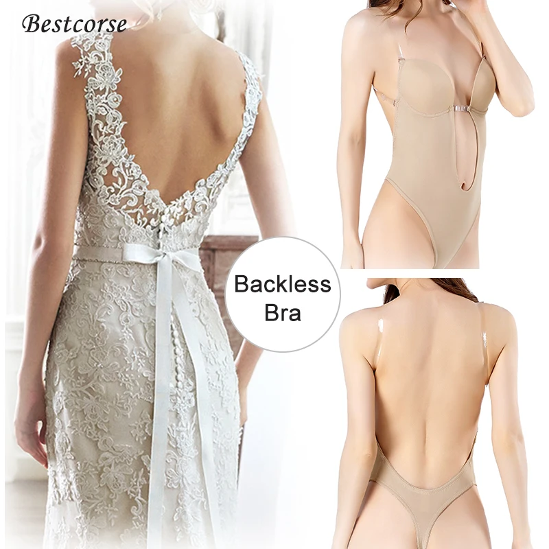 Backless Body Shaper Strapless Bra Women Corset Bodysuit Thong Invisible Push Up Peachy Backless Shapewear For Wedding Dress