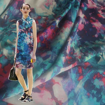 

Real Silk Crepe-de-chine Real Silk Fabric British Style Popular Flower Type Shirt Dress Material/0.5m