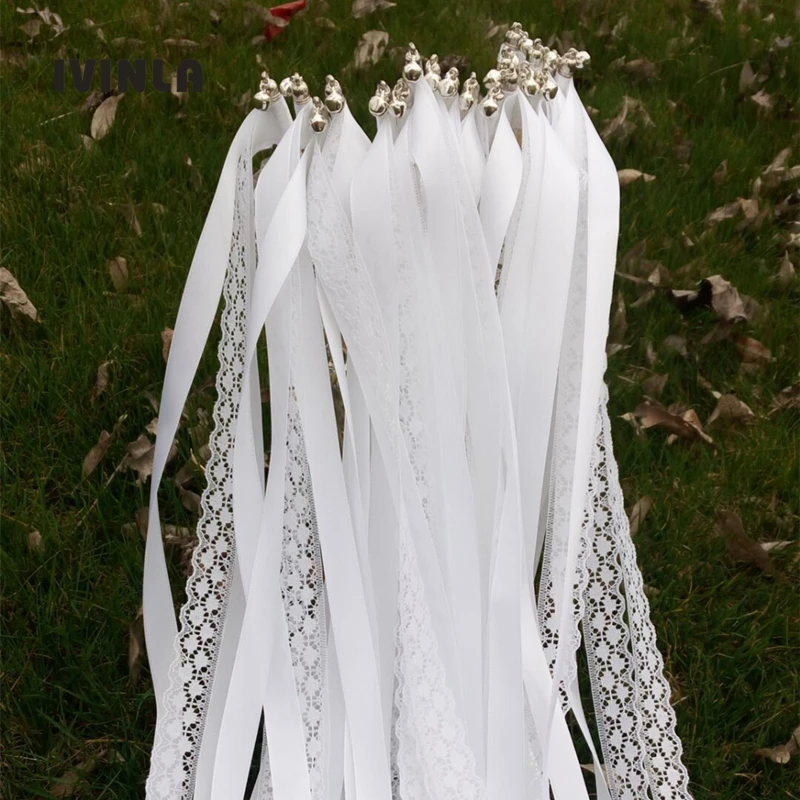 H43629903497d4a36b8fa8766ea8e2a77H White ribbon wedding wands with silver bell Wedding Ribbon Stick, ribbon Twirling Streamers