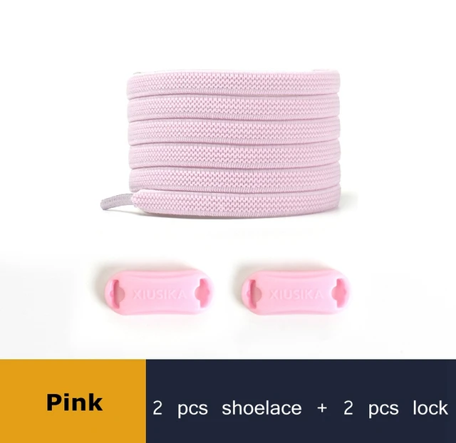 1 Pair Buckle Lock No Tie Shoelaces Elastic Reticulated Woven Flat Shoe Laces Quick Wear In 1 Second Sneakers Lazy Shoelace Pink