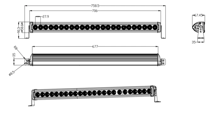 LF120F Lightbar Technical drawing