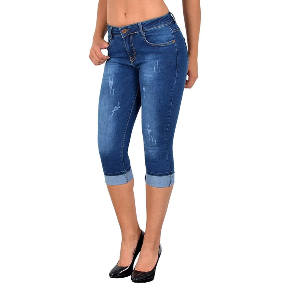 Plus Size Fashion Zomer Vrouwen Hoge Taille Skinny Jeans Knie Lengte Gat  Ripped Denim Capri Slanke Streetwear Stretch Casual Broek|Jeans| -  AliExpress