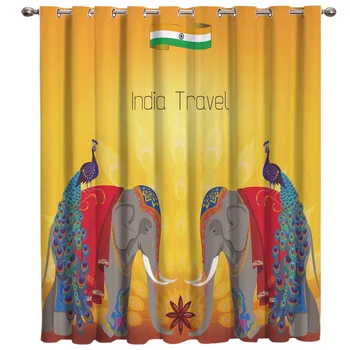 

Elephant Indian Tour Big Clumsy Elephant Peacock Symbol Window Curtains Living Room Curtain Rod Kitchen Drapes Home Decoration