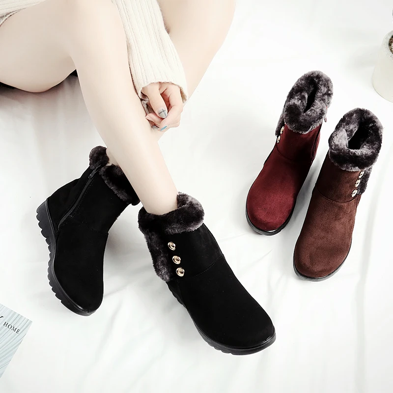 Women Snow Boots Winter Flat Heel Ankle For Shoes Warm Fur Plush Gift Woman | Обувь