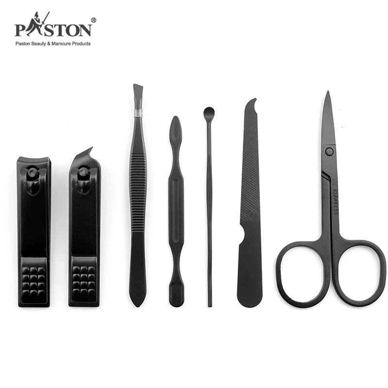 Paston Уход за ногтями 7-набор: Ушная ложка, пинцет, машинка для стрижки ногтей, ножницы из нержавеющей стали 046