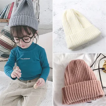 

New Winter Solid Color Wool Knit Fisherman Beanie Children Fashion Casual Hat Warm Female Soft Thicken Hedging Cap Slouchy Bonne