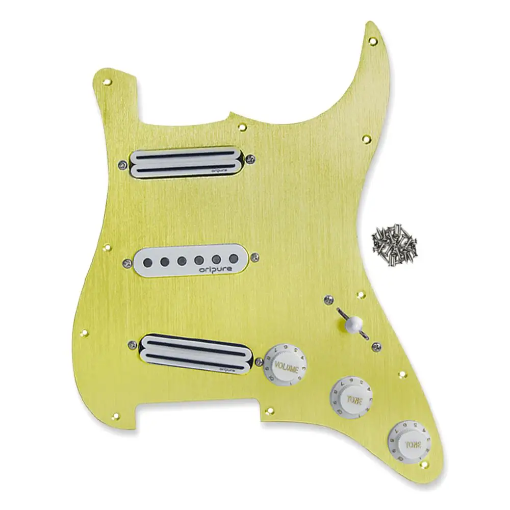 

OriPure Gold Metal Prewired Guitar Pickguard SSS 11 Hole Alnico 5 Pickup Assembly Set for Strat Guitar Accessories