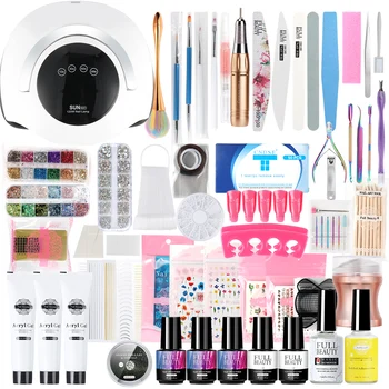 

Nail Kits 72W UV Lamp Nail Dryer Poly Gel Set Professional Electric Drill Manicure Flower Sticker Nail Glitter Set Tool SA1601