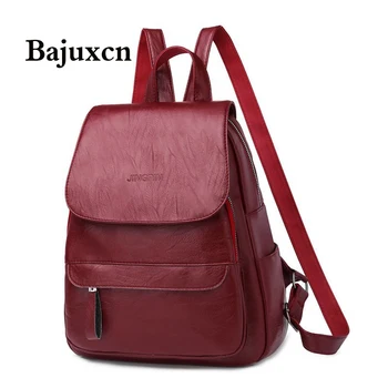 

2020 new fashion ladies luxury leather backpack trend zipper college school bag multifunctional light travel bag wine red classi