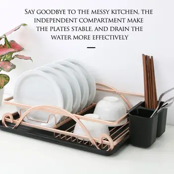 

New Rose Gold Space Aluminum Dish Drainer Tableware Bowls Drying Rack Multifunctional Kitchen Supplies Storage Rack