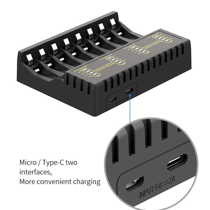 Battery Charger PUJIMAX Battery Charger 8 Slots with LED Indicator for Ni-MH/Ni-Cd AAA/AA Rechargeable Battery Short Circuit Protection Chargers