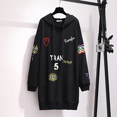 Black Sweatshirts Fashion Women Harajuku Pullovers Letters Tops Loose Green Black Long Hoodies Women Autumn Winter Coat Big Size 6XL - Цвет: Black
