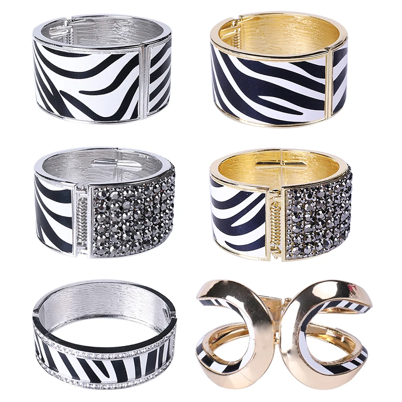 

The Newest And Popular Black And White Grain Exaggerated Bracelet And Metal Geometry Glass Irregular Bracelet Jewelry
