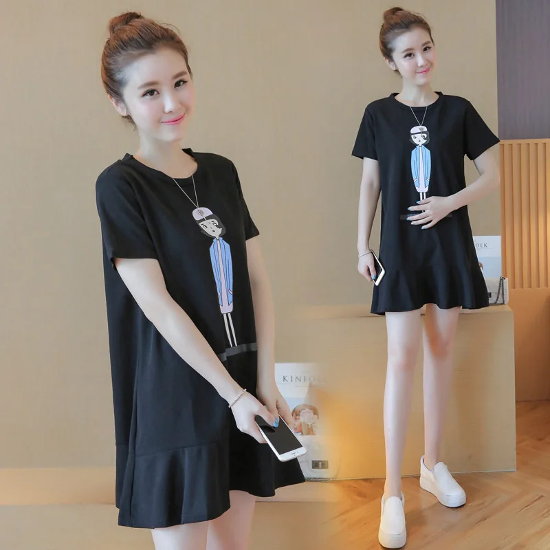 

Photo Shoot Summer New Products Maternity Clothes Crew Neck Short Sleeve Pregnant Women Dress Loose-Fit Mid-length