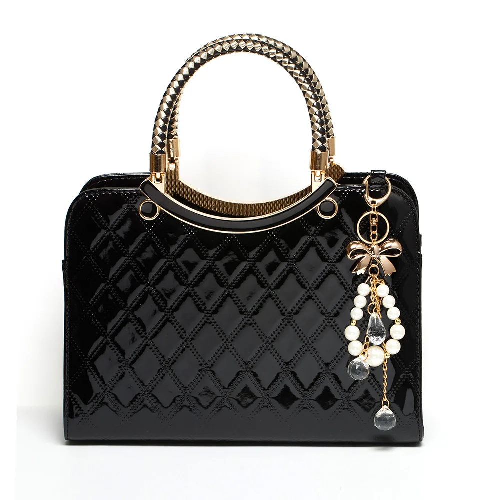 Женская дизайнерская сумка с ручками сверху из искусственной кожи роскошные сумки через плечо известный бренд кошелек - Цвет: Черный