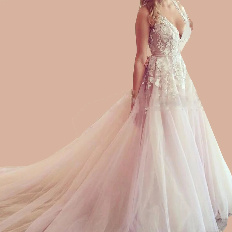 Цветочное ТРАПЕЦИЕВИДНОЕ свадебное платье Robe de mariee сексуальное свадебное платье без рукавов свадебное платье из тюля с длинным шлейфом Vestido De Noiva