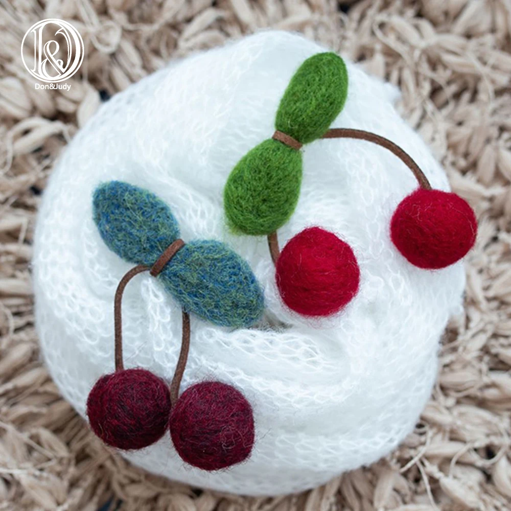 Don&ampJudy NEW 2PCS Cute Cherry Newborn Photo Props Handmade Wool Felt Cherries Baby Prop Studio Shooting Accessories | Детская одежда