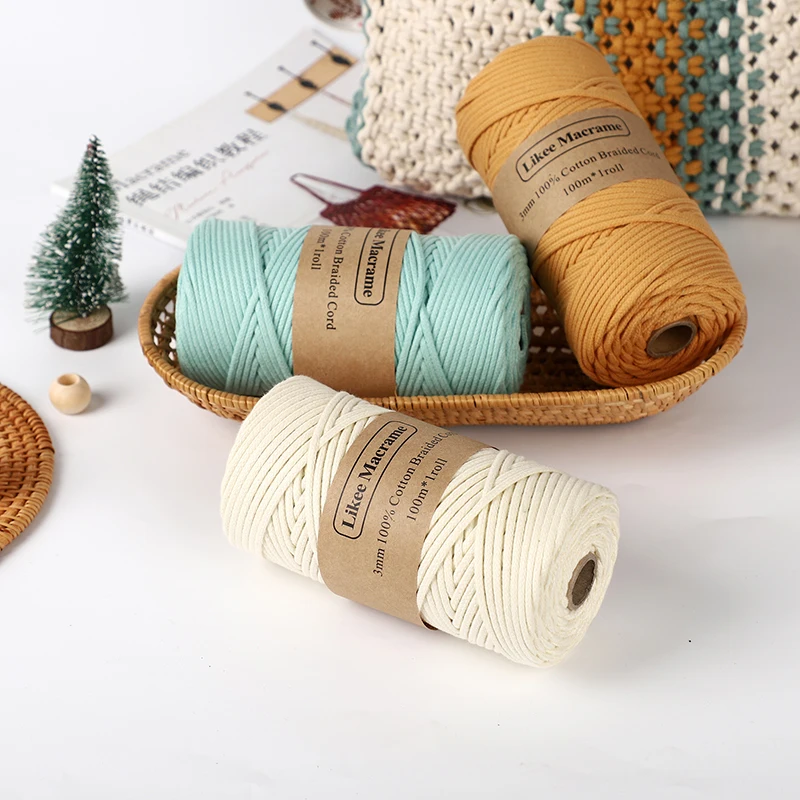 Likeecords Braided Macrame Cotton Cord 3mm x 100m Macrame Rope Colorful Cotton Craft Cord for Bag Wall Hanging Plant Hangers cotton rope macrame cord