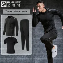 Костюм для бега Мужской гимнастический осенний плотный тренировочный костюм для ночного бега из трех частей для утреннего бега впитывающий пот спортивный костюм