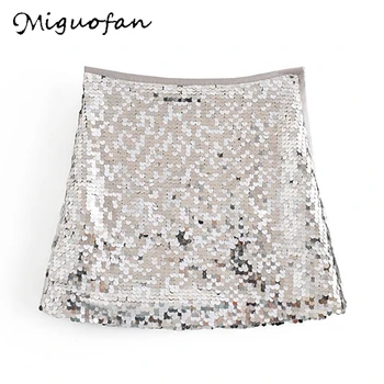 

Miguofan Sequin bodycon skirts vintage sexy mini skirt Women Skirts zipper Skirt Lady Streetwear club party hight waist bottoms