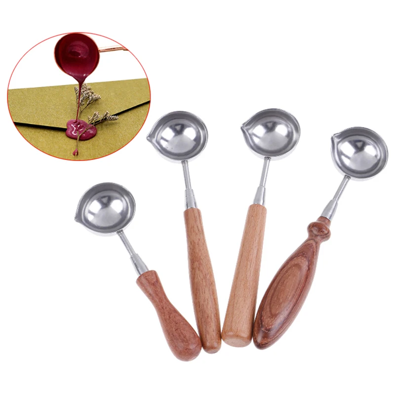 Anti-Hot Sealing Wax Spoon Retro Wood Handle Wax Stamping Spoons Invitation Cards Decorative Stamps Craft