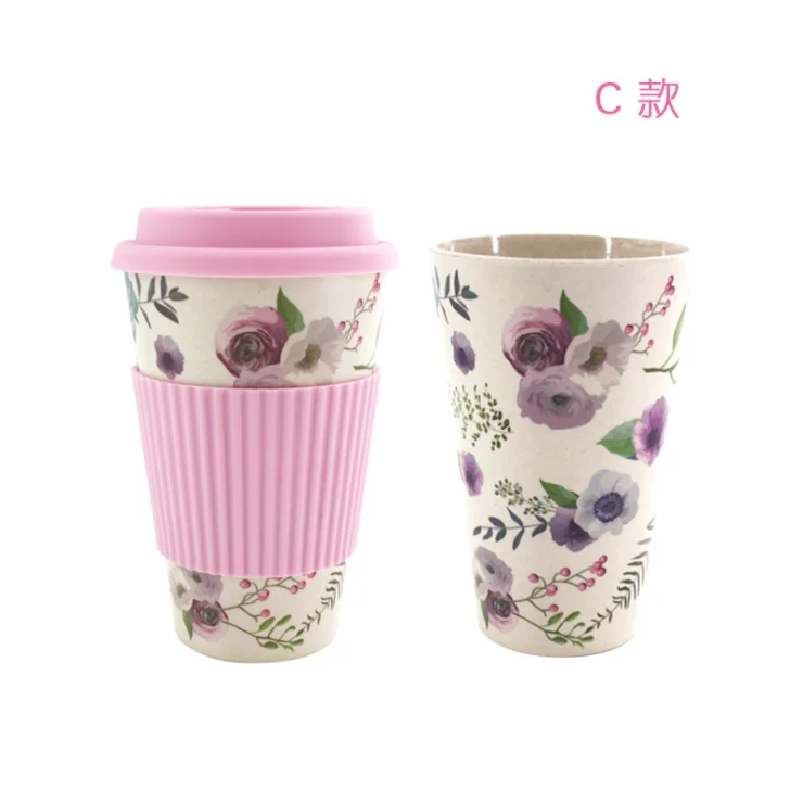 Многоразовые биоразлагаемые здоровья путешествия кружка чай кофе чашка с силиконовой крышкой B001 - Цвет: Pink