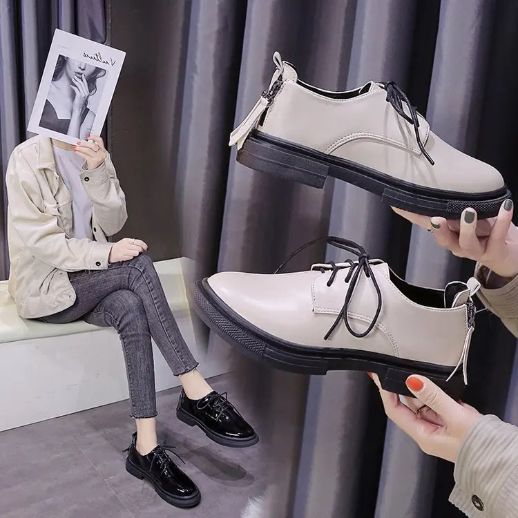 

Black And White with Pattern Fashion Shoes Women's England College Style 2020 Spring New Style Korean-style Versatile Students L
