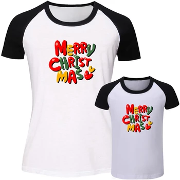 

Christmas Socks Santa Claus Design Matching Family Outfits T-shirt Mom Daughter Short Sleeve Tee Women Girl Printed Tops Gift