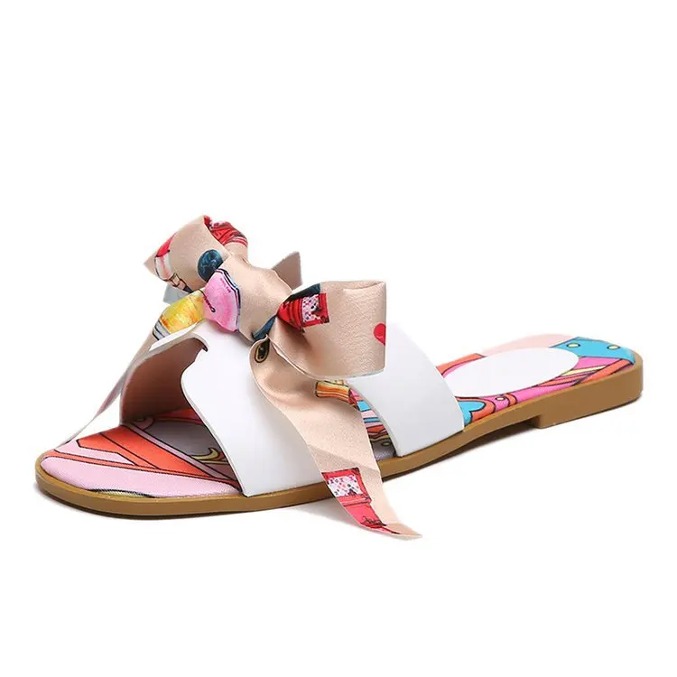 

2019 Summer Women's Slippers Butterfly-knot Round Toe Casual Fashion Flat Heels All-match Beach 35-40