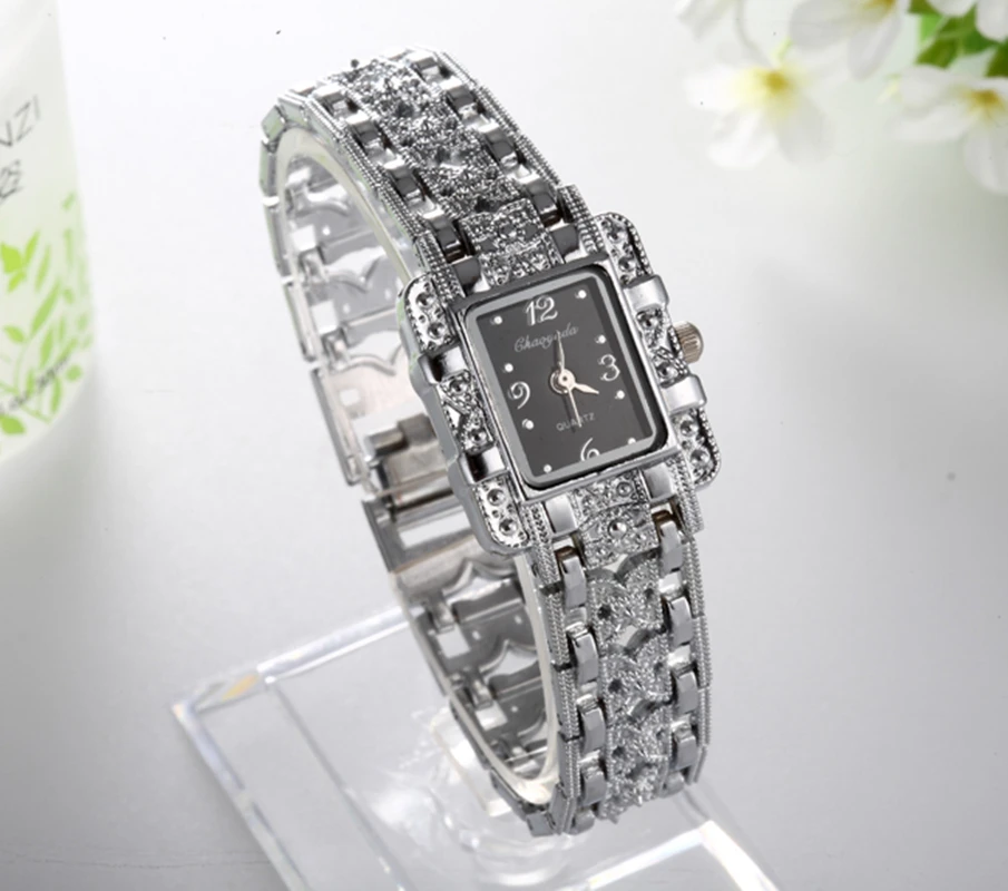Women silver bracelet watch fashion women watches rhinestone steel ladies wristwatch luxury female clock gift
