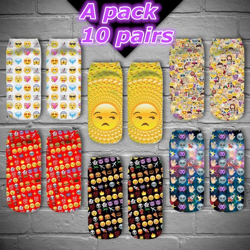 QianBei, 10 пар/упак., новинка,, женские носки с 3D принтом, брендовый носок, модные носки унисекс, женские низкие носки, распродажа