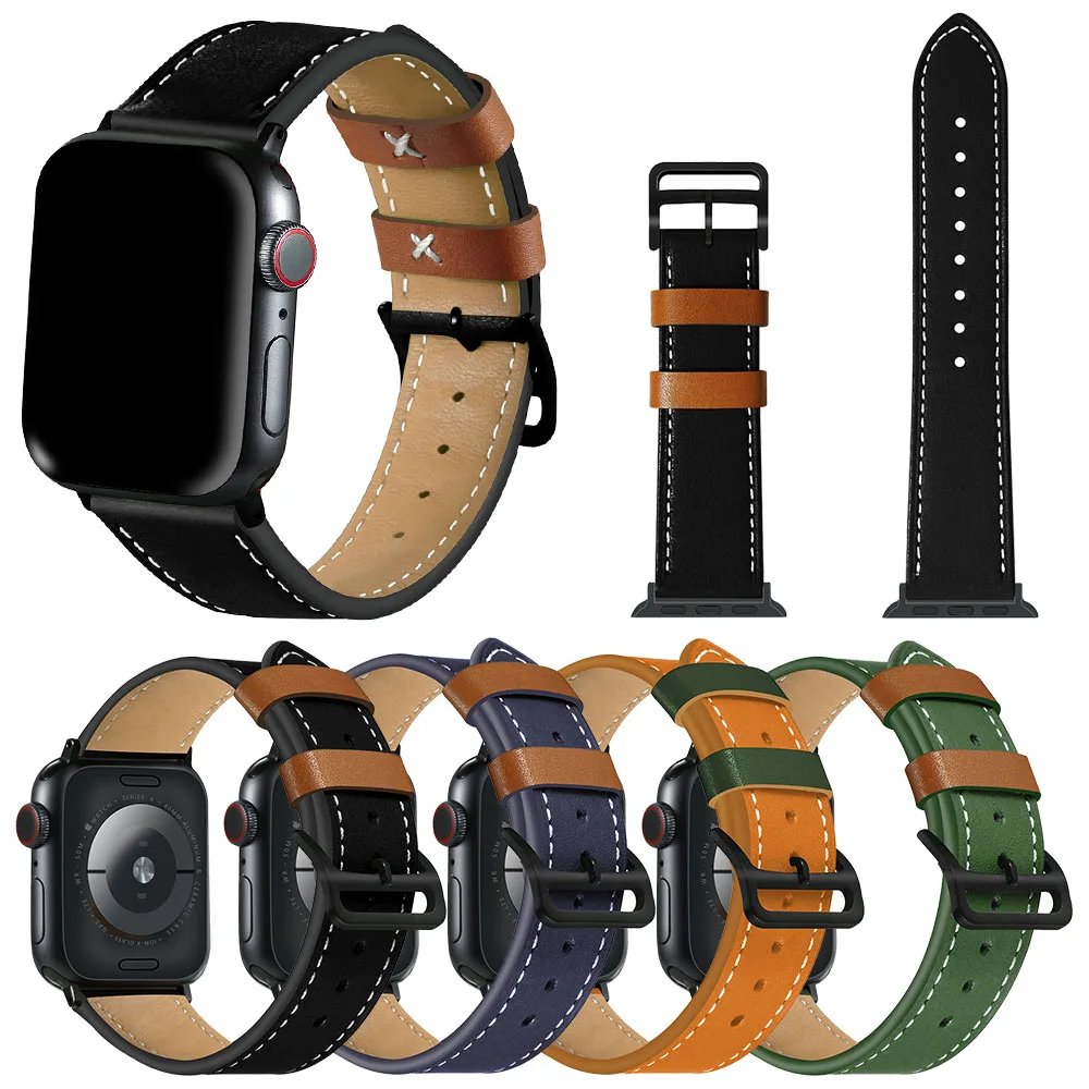 Кожаный полосатый ремешок для Apple Watch Series 5 4 3 2 1 модный двухцветный браслет для iWatch 40 мм 44 мм 38 мм 42 мм наручный ремень