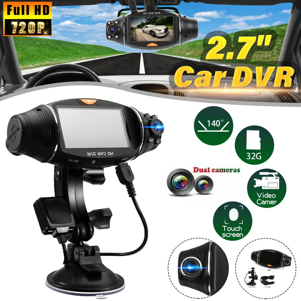 Full HD 720P 2," Автомобильный видеорегистратор с двумя объективами, gps камера с камерой заднего вида, камера ночного видения, видеорегистратор, g-сенсор, видеорегистратор, Автомобильный видеорегистратор s