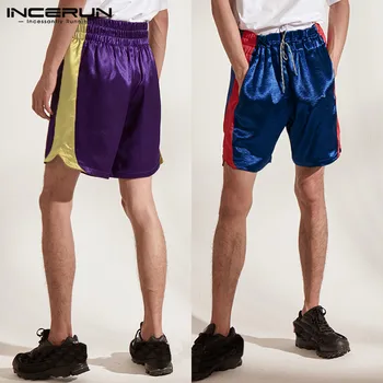 

INCERUN 2020 Summer Men Patchwork Shorts Drawstring Breathable Joggers Streetwear Casual Workout Short Loose Beach Shorts S-5XL