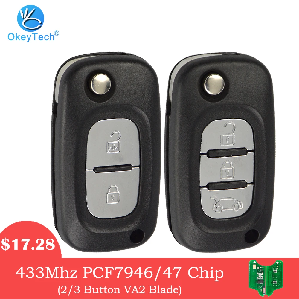 OkeyTech дистанционный Складной автомобильный ключ для Renault Fluence Clio Megane Kangoo Modus Captur Duster 2/3 Кнопка VA2 433 МГц ASK7946/47