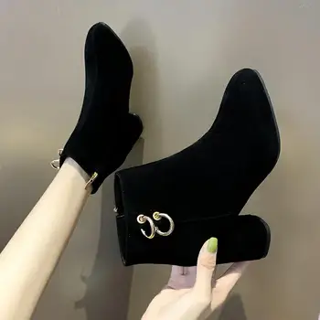 

COOTELILI Keep Warm Women Boots Shoes Mid Heel Wedges Boots For Woman Zip Fashion Black Basic Botas Mujer Plus Size 40 41 42