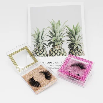 

Inlaid Color Zircon Square Transparent Eyelash Case Nature Mink Eyelashes Wholesale Free Plastic Lash Tray Custom Lashes Box