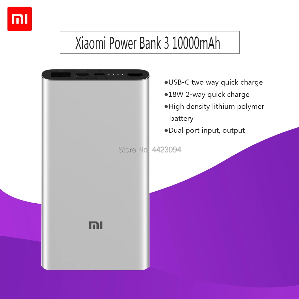 Xiaomi Mi 10000 mAh power Bank 3 Pro Двусторонняя Быстрая зарядка USB-C Двойной вход выход PLM12ZM 10000 mAh power bank для samsung iPhone