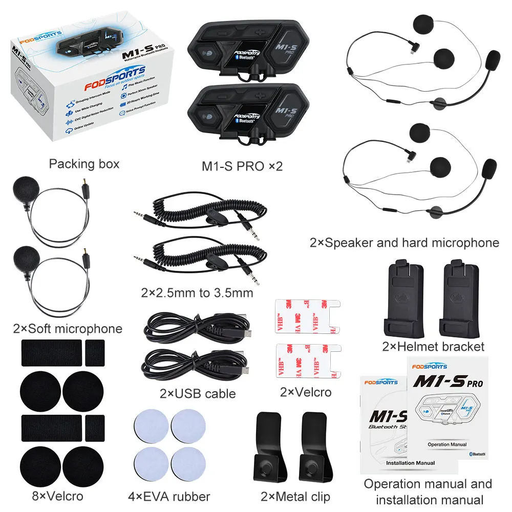 Fodsports 2 шт. M1 S Pro мотоциклетный шлем Интерком bluetooth гарнитура 8 rider 2000 м