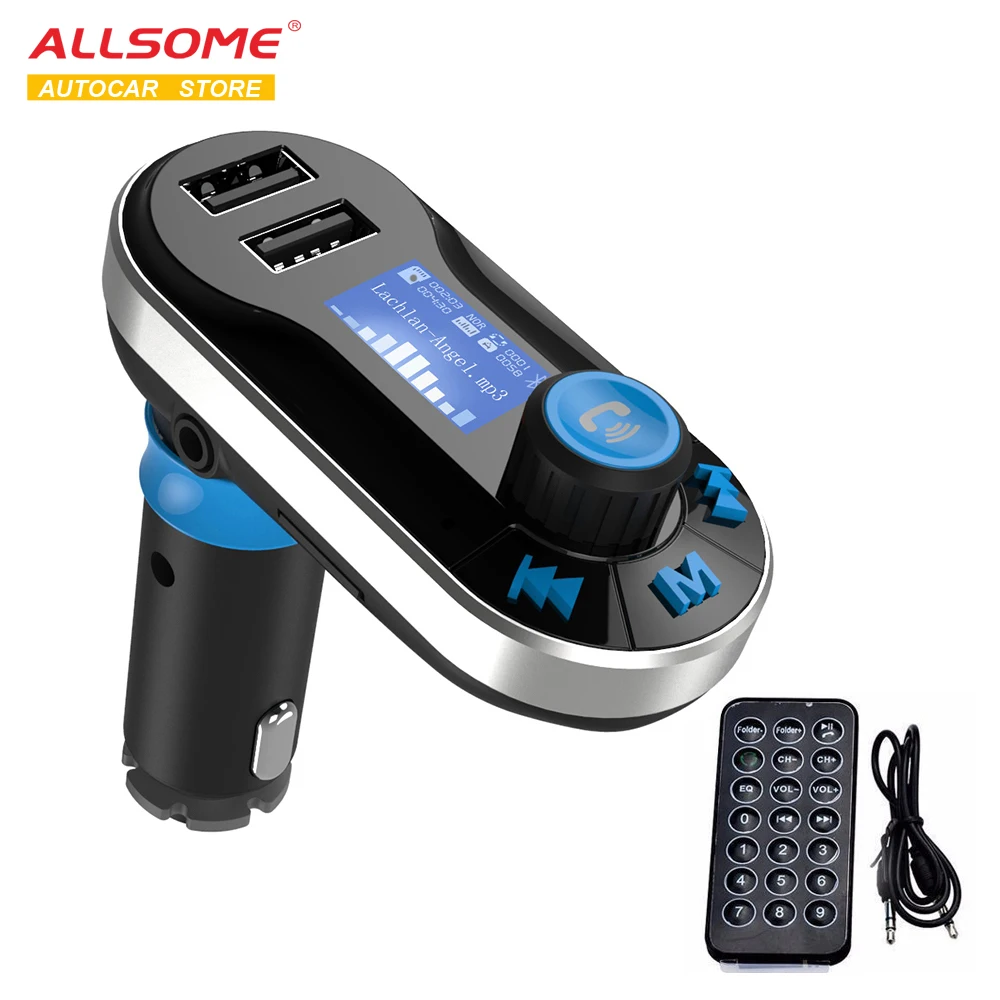 ALLSOME Bluetooth fm-передатчик Автомобильный MP3-плеер с пультом дистанционного управления Поддержка флеш-накопителя USB Автомобильное зарядное устройство Hands-free FM модулятор